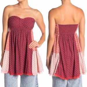 Free People Across the Sea Patchwork Strapless Mini Dress